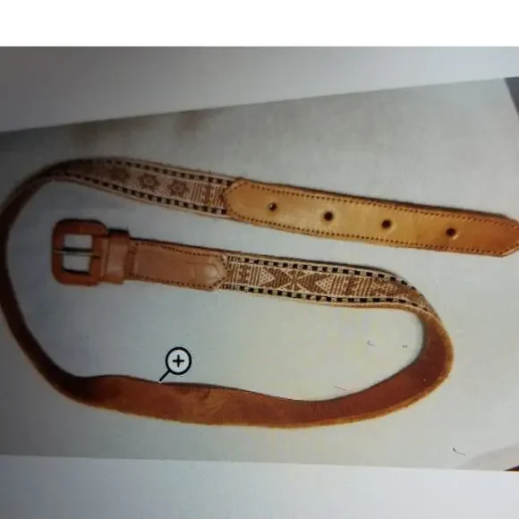 Aztec Tapestry Leather Belt Women's Tan-Brown Leather Length 40 inches - Picture 1 of 4